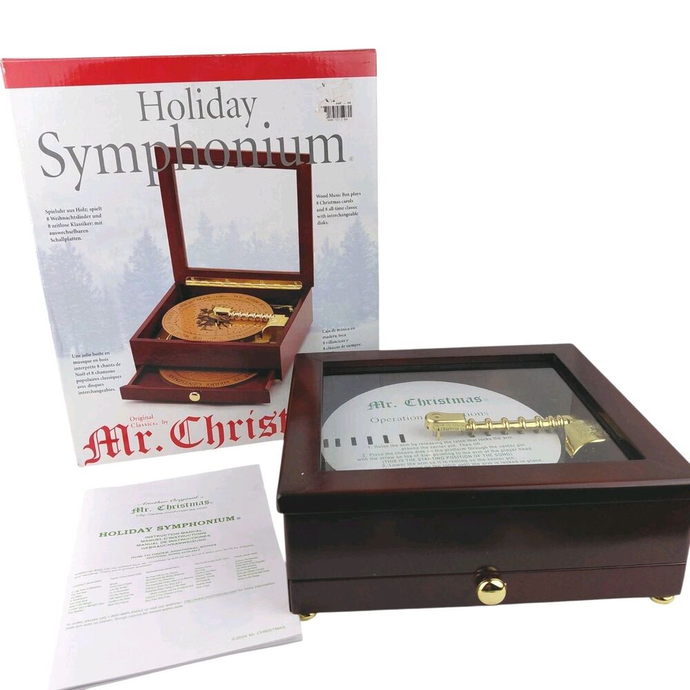 Mr. Christmas Holiday Symphonium Wood Music Box 16 Discs Carols & Classics EUC